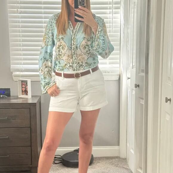 Derek Lam Blue Floral Button Up Shirt Size 10 Challis Vacation Designer $300 - Picture 6 of 13